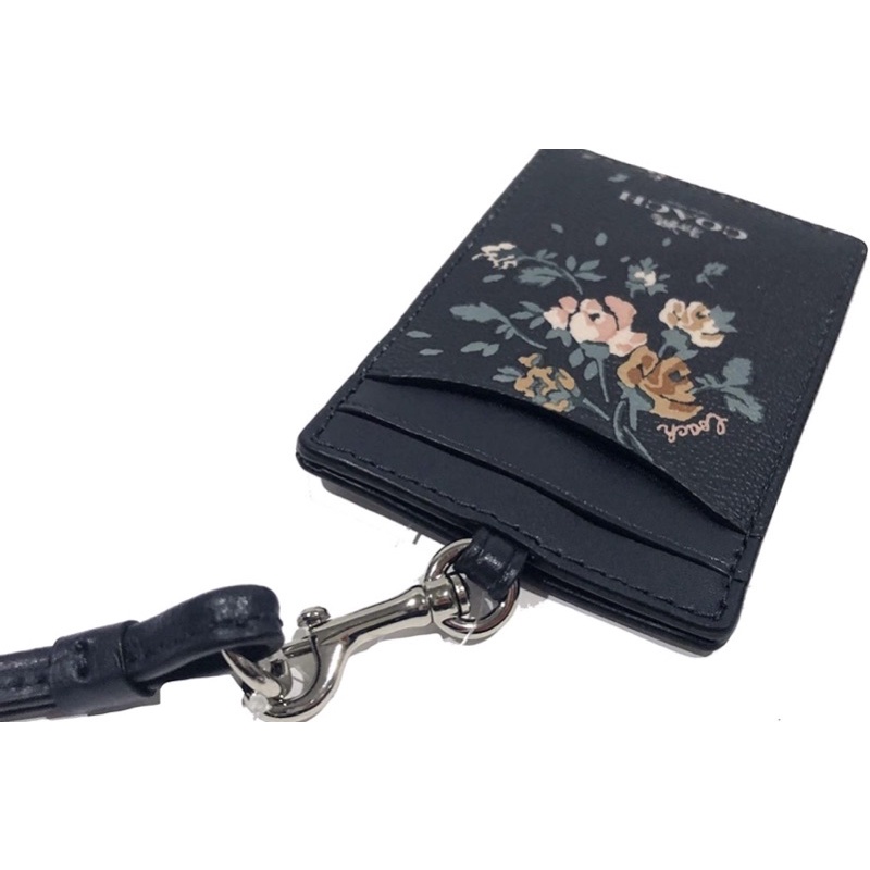 Coach ID Lanyard In Signature Black Flower