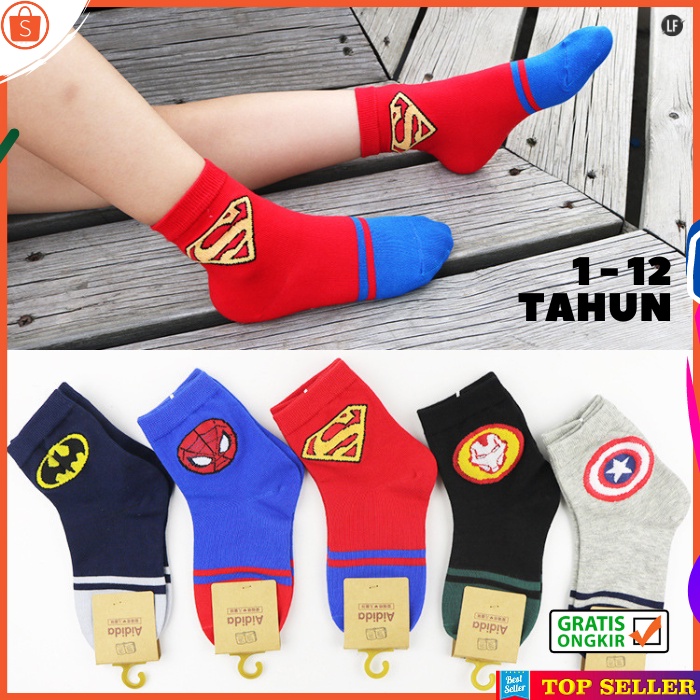 KAOS KAKI ANAK LAKI LAKI KOREA KEKINIAN UMUR 1 -12 TAHUN KAUS KAKI SEKOLAH SUPERHERO SUPERMAN A1sA