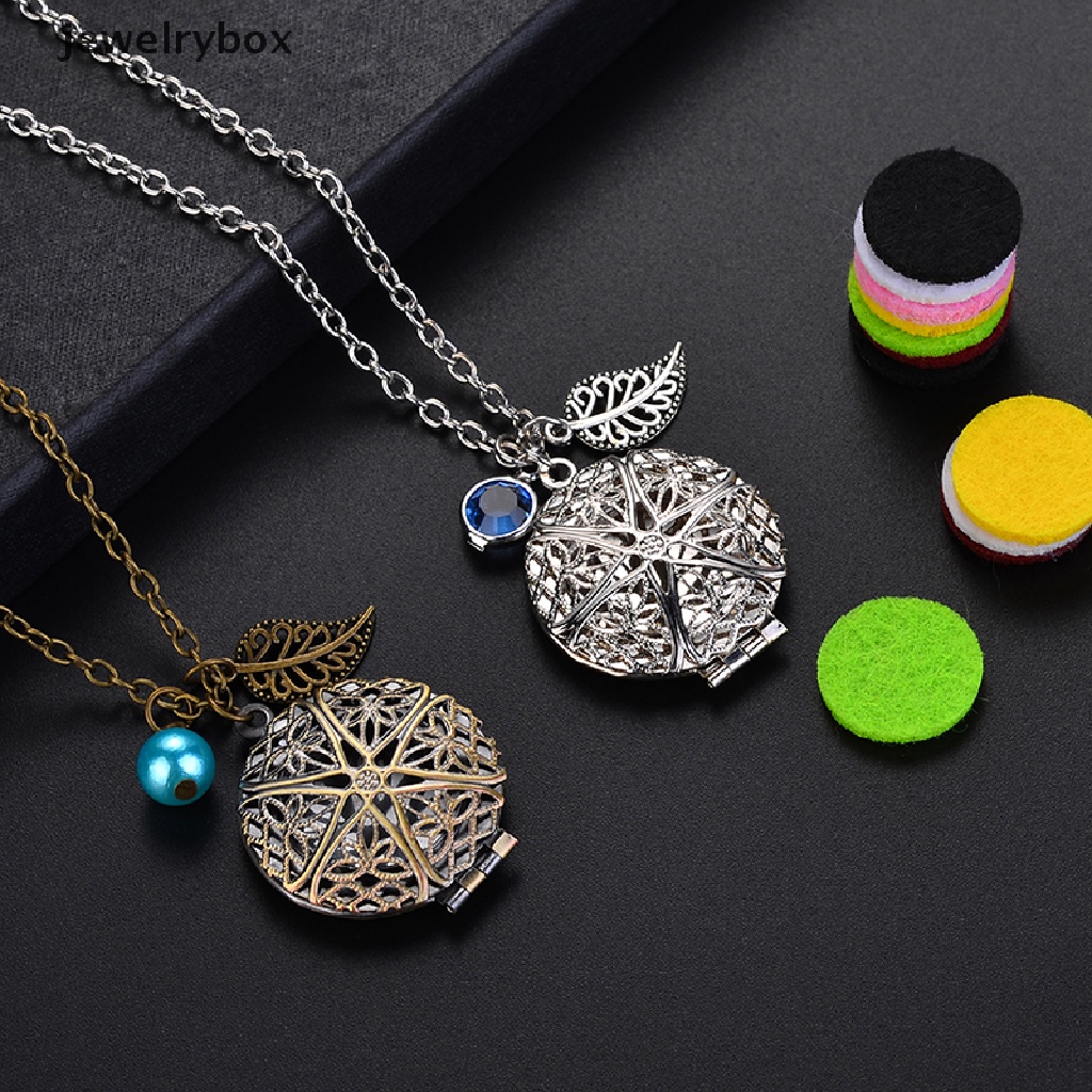 Kalung Rantai Dengan Liontin Locket Bulat Dengan 6 Pad Diffuser Aromaterapiessential Oil