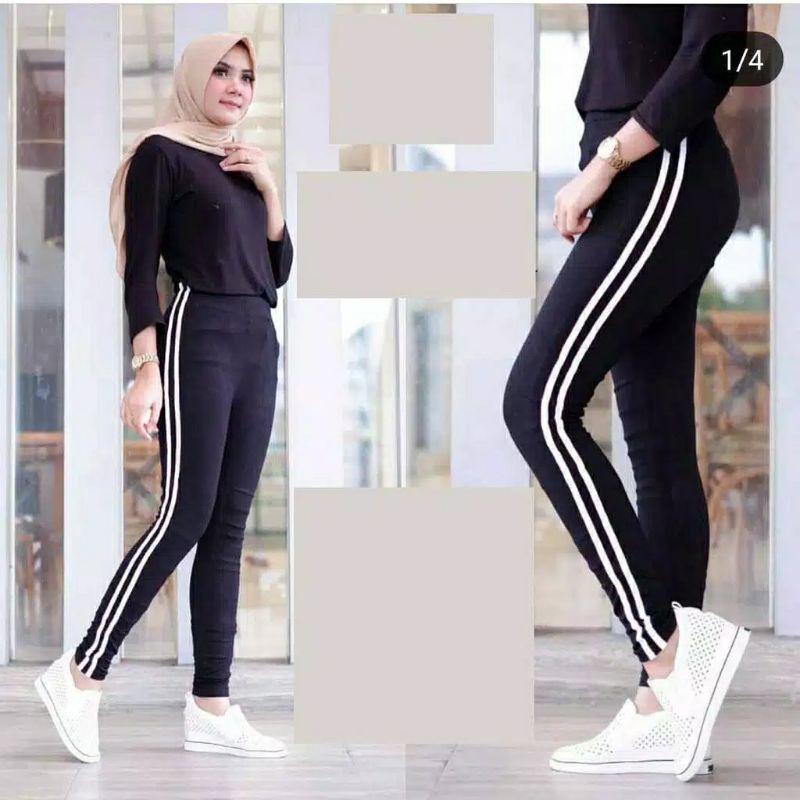 Scuba Pants/leajing stripe 2/ List Hitam Putih