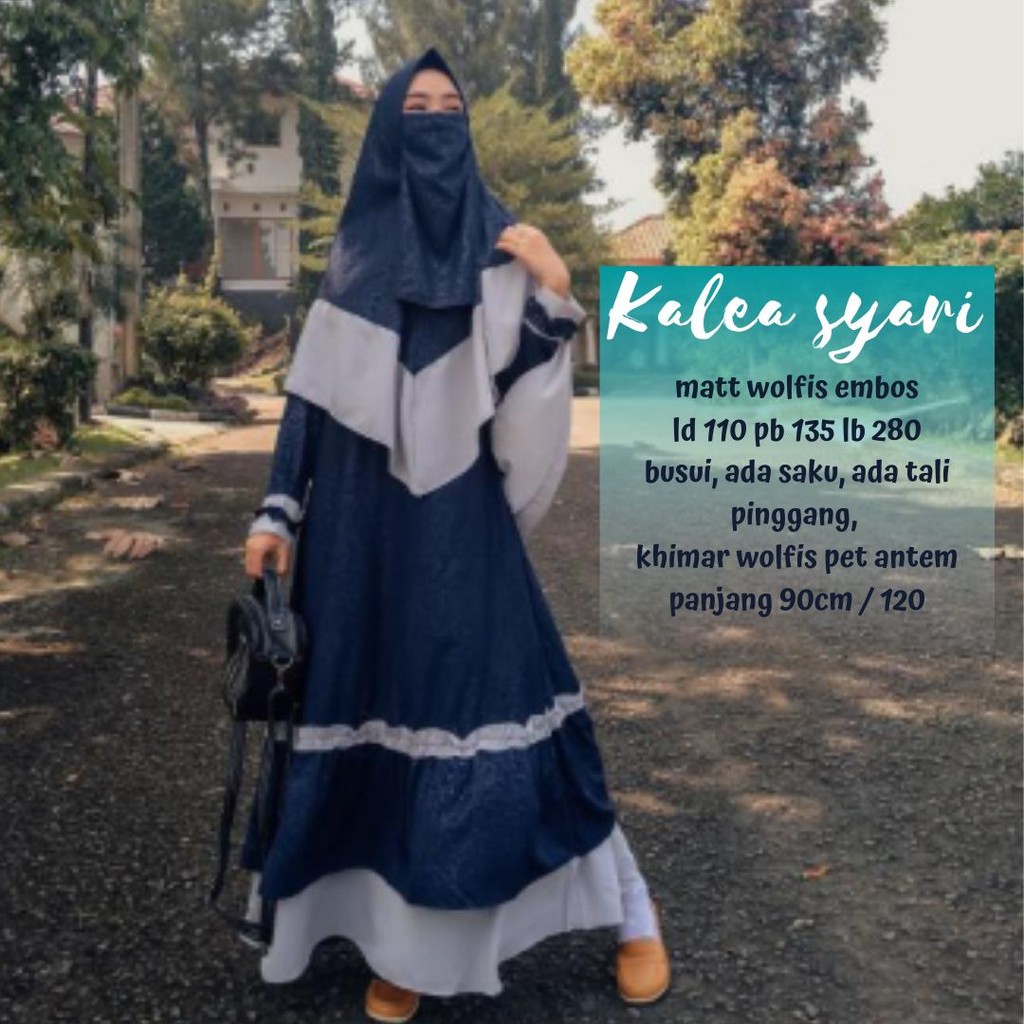 Gamis wolfis embos set jilbab syari free cadar niqob purdah terbaru muslimah fashion modis kalea