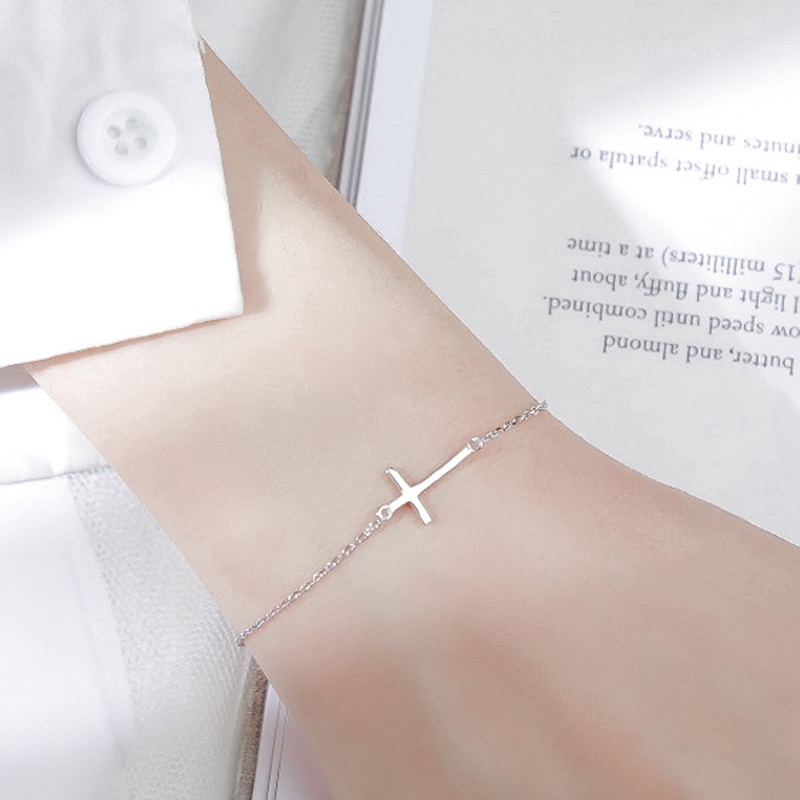 Gelang Salib Perak Classic Cross Pendant Bracelet Woman Gift Beautiful Silver Chain Cuff Jewlry