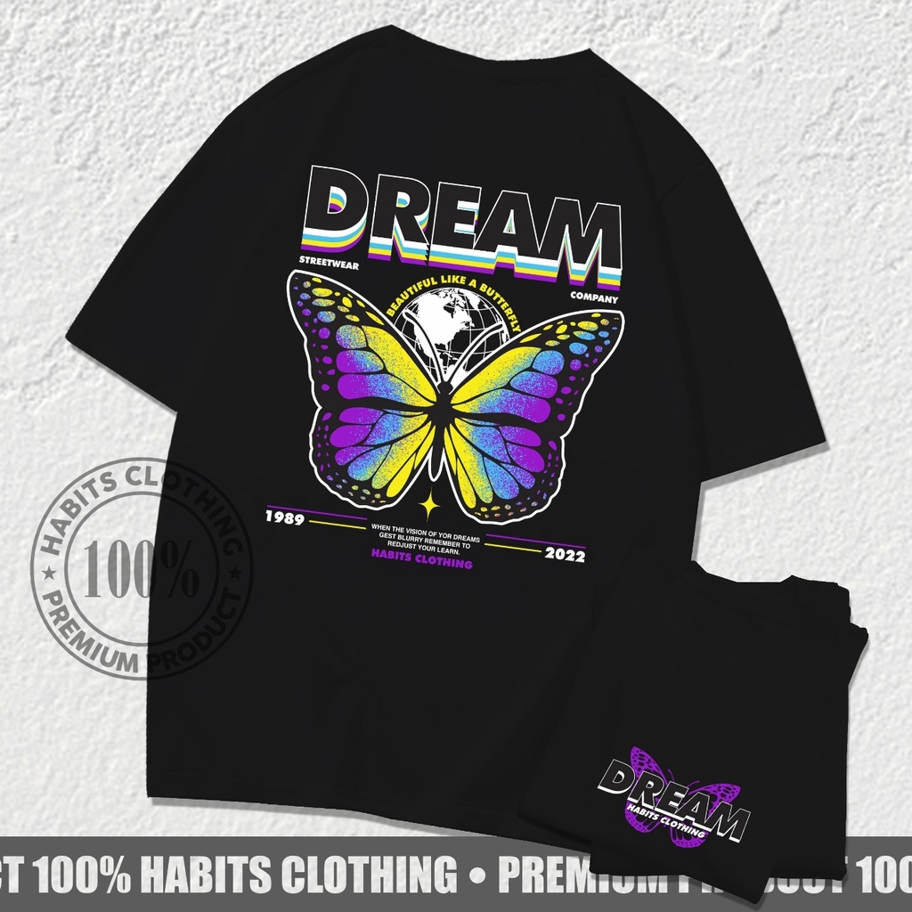 ( PROMO ) KAOS BUTTERFLY DREAM HITAM /  KAOS PRIA / KAOS DISTRO / KAOS MURAH / KAOS REMAJA / BAJU DI