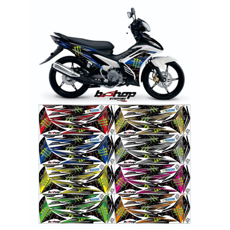 Striping Jupiter MX 135 motif monster energy stiker variasi mx king