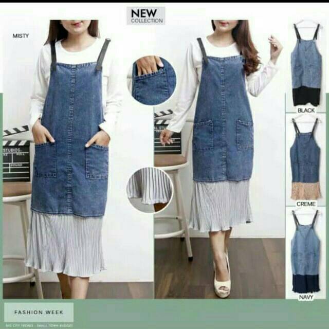 PRISKA OVERALL JEANS KOMBINASI PLISKET