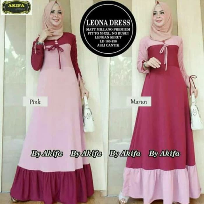 Gaun / dress wanita / cewe Baju gamis wanita model terbaru /gamis terlaris /gamis leona untuk pesta