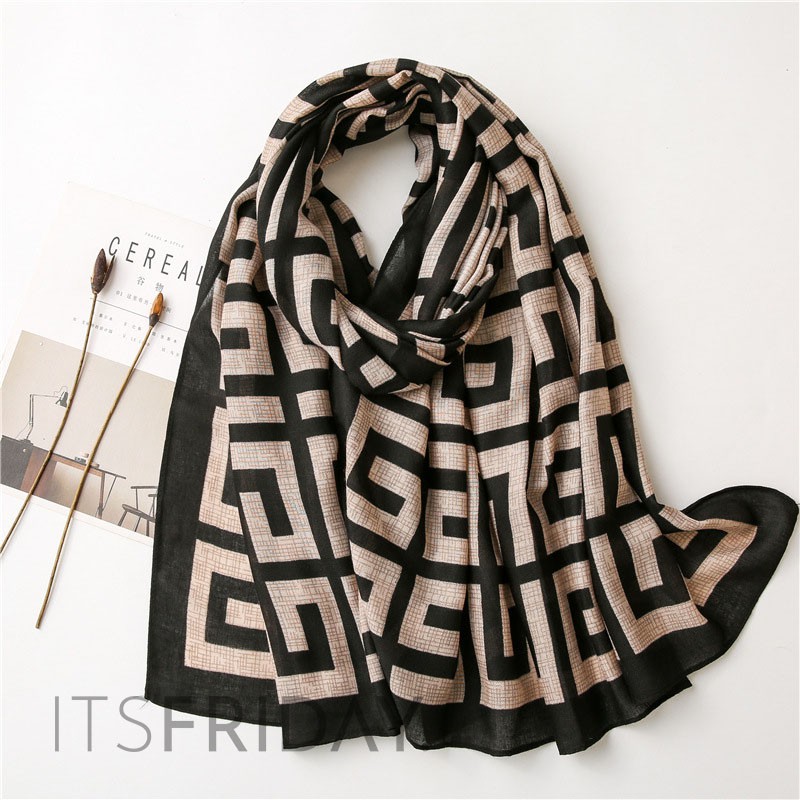 ITSFRIDAY VIOLETTA In BLACK Scarf  - Premium Pashmina Shawl Selendang Syal Pasmina Hijab Import Motif Clasic Geometri Brown Black