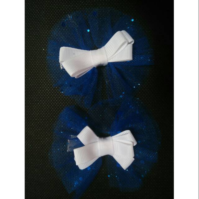 Jepit rambut pita putih tile gliter