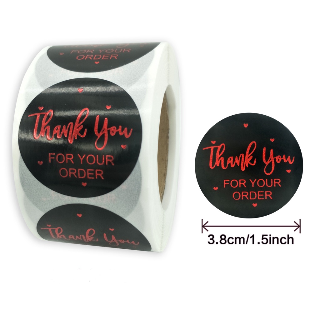 

50pcs Black Red Thank You Sticker Stiker Terima Kasih untuk Online Shop Packing Label Sticker Packaging Seal Segel