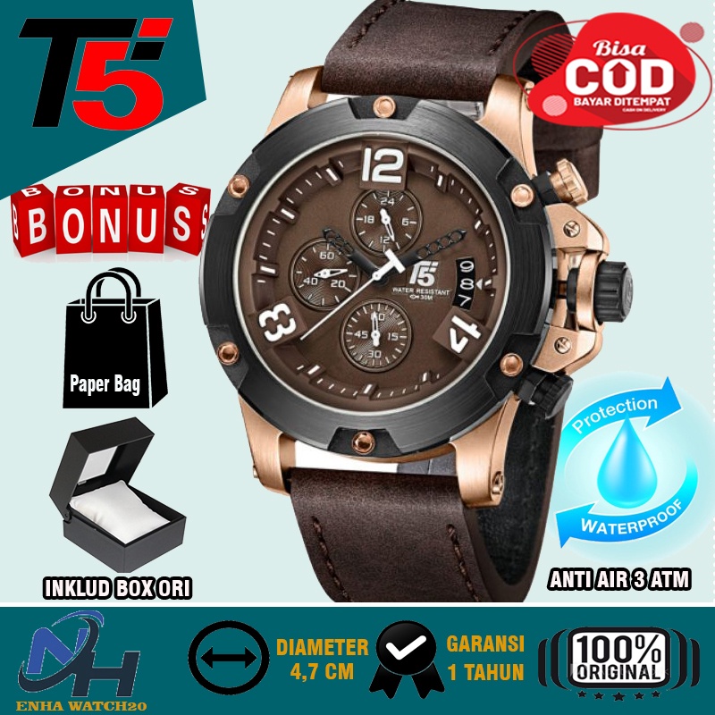 BAYAR DIRUMAH Jam Tangan Pria kulit T5 H3638G / H 3638G Arloji laki Anti Air 3 ATM Water Resistance 