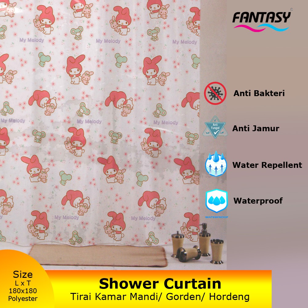 Fantasy Sanrio Tirai Kamar Mandi My Melody Bear 180x180cm Shower Curtain Pembatas Kamar Mandi