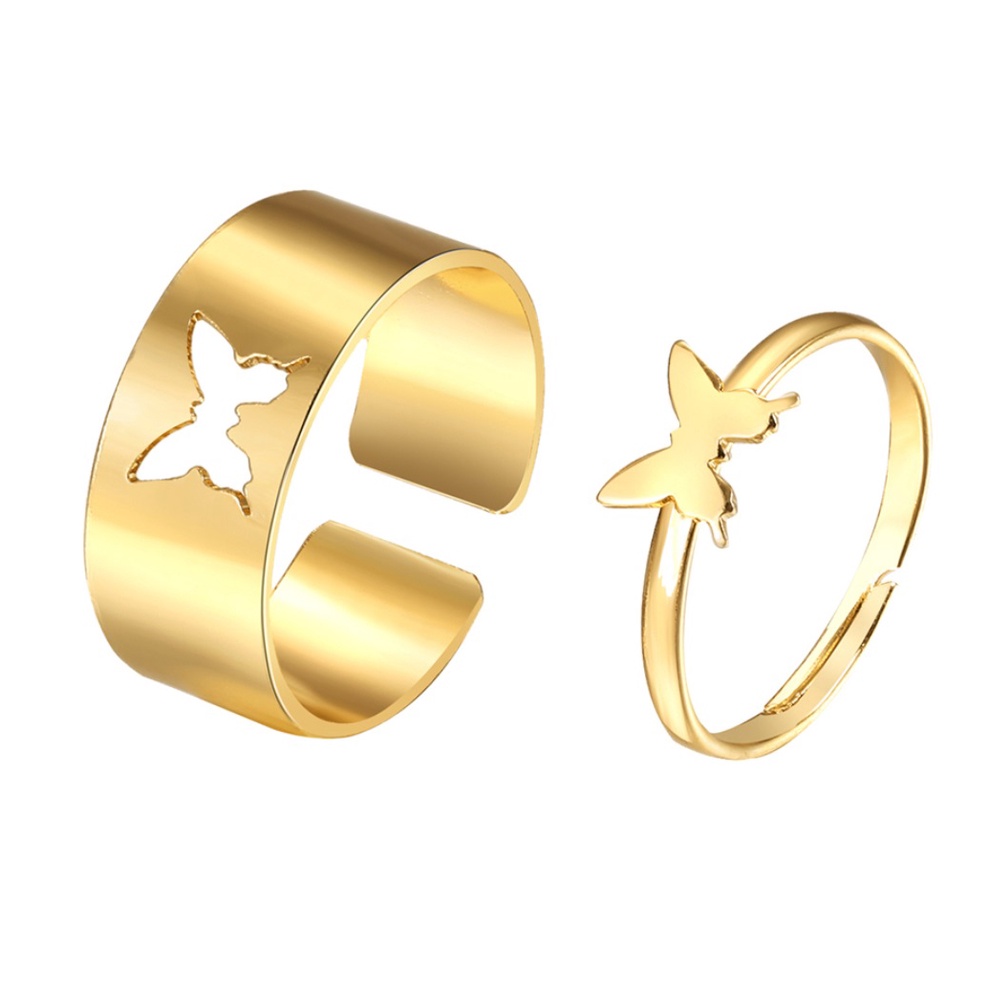 2Pcs Cincin Hip Hop Couple  R04 HOLLOW BUTTERFLY Punk Metal Ring Wanita Open Cuff Korea Fashion Style Aksesoris Couple Pasangan Pria Wanita HipHop