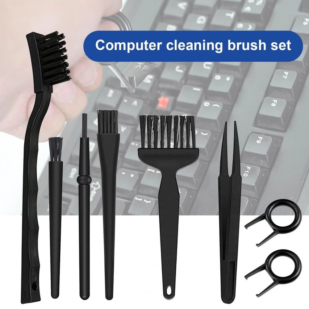 Set Pembersih Sikat Nilon Gagang Plastik Portabel Untuk Kipas Kecil 6Pcs/Set Keyboard Profesional Anti-Statis Sikat Rambut Alat Pembersih Penghilang Debu