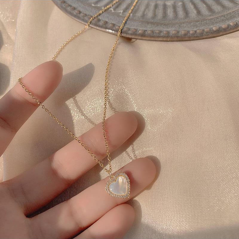 IFYOU Kalung Rantai Choker Desain Hati Aksen Mutiara Gaya Korea Untuk Wanita