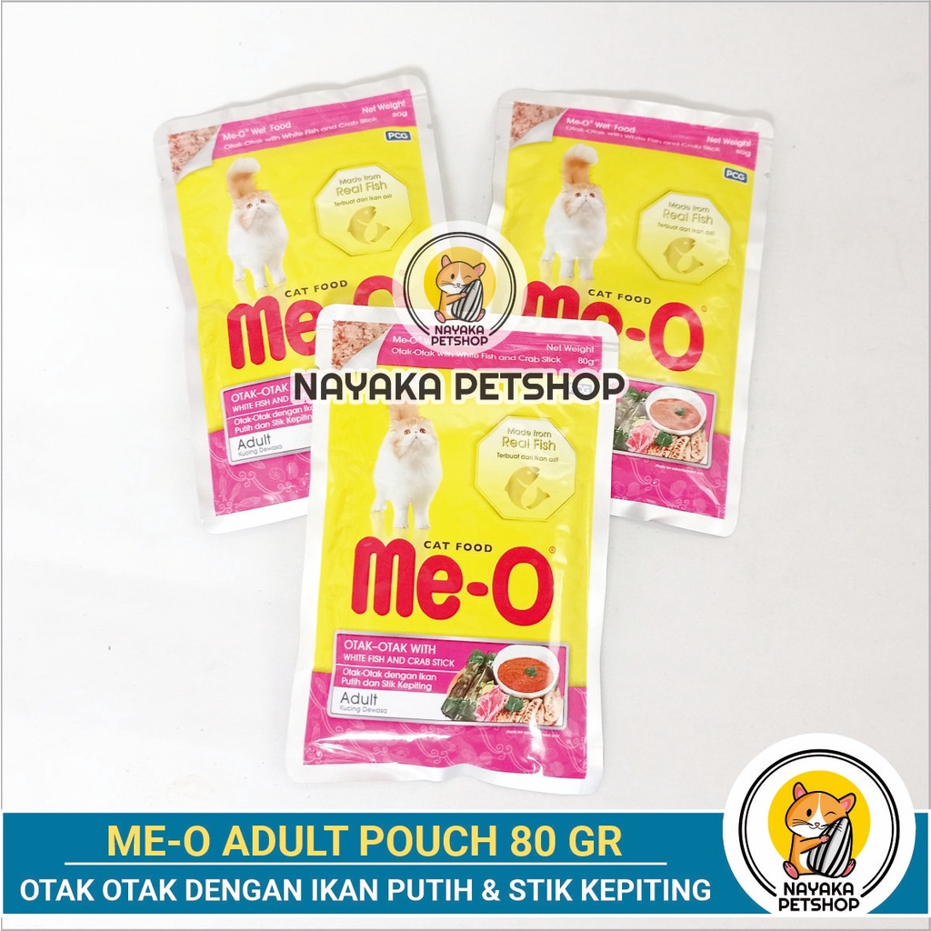 Meo Pouch 80 gr Otak Otak Crab Stick White Fish Makanan Basah Kucing Dewasa Adult Cat Pakan Wet Food