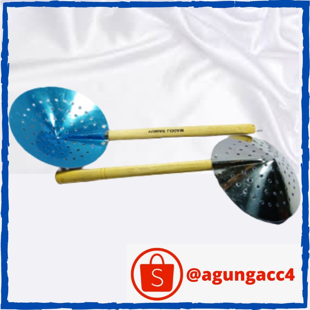 Serok Serokan Saringan Peniris Minyak Gorengan Stainless ukuran Jumbo s/d Kecil Gagang Kayu