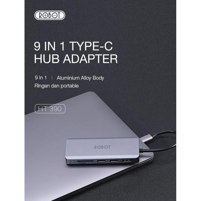 ROBOT HT390 Multiport 9in1 USB TypeC HUB Adapter Lightweight &amp;Portable