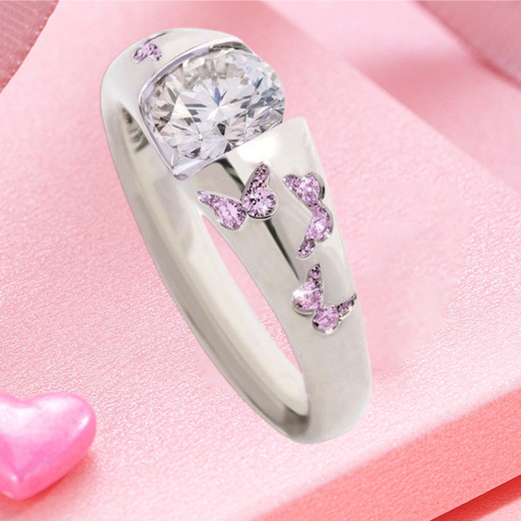 Hu Hu Hu Hu Hu Alat Bantu Pasang Kacamata♡ Butterfly Cincin Bahan Alloy Motif Kupu-Kupu Dengan Cubic Zirconia Untuk Wanita