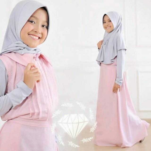 Baju Muslim Anak Perempuan Gamis Syar'i Polos Wolly Crepe  setelan anak umur 8-11 th