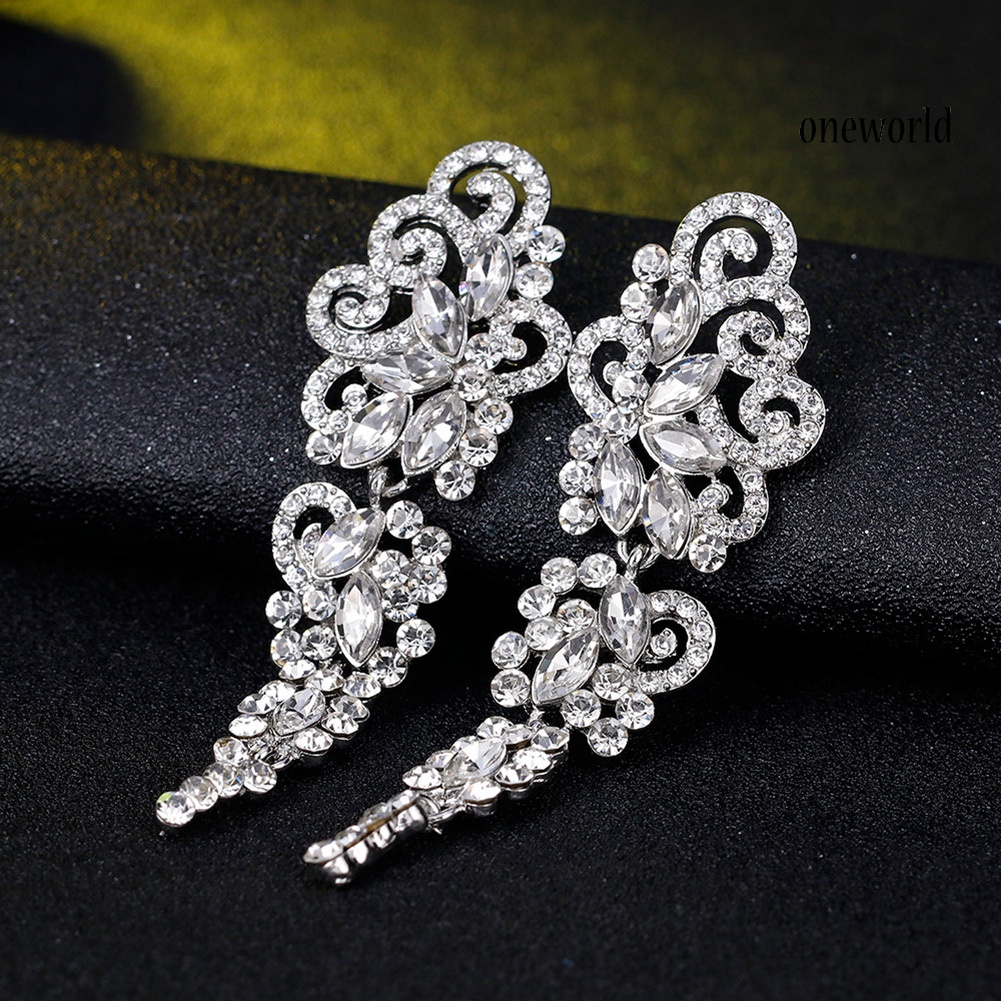 OW@ Women Long Dangle Chandelier Earrings Engagement Bridal Rhinestone Jewelry Gift