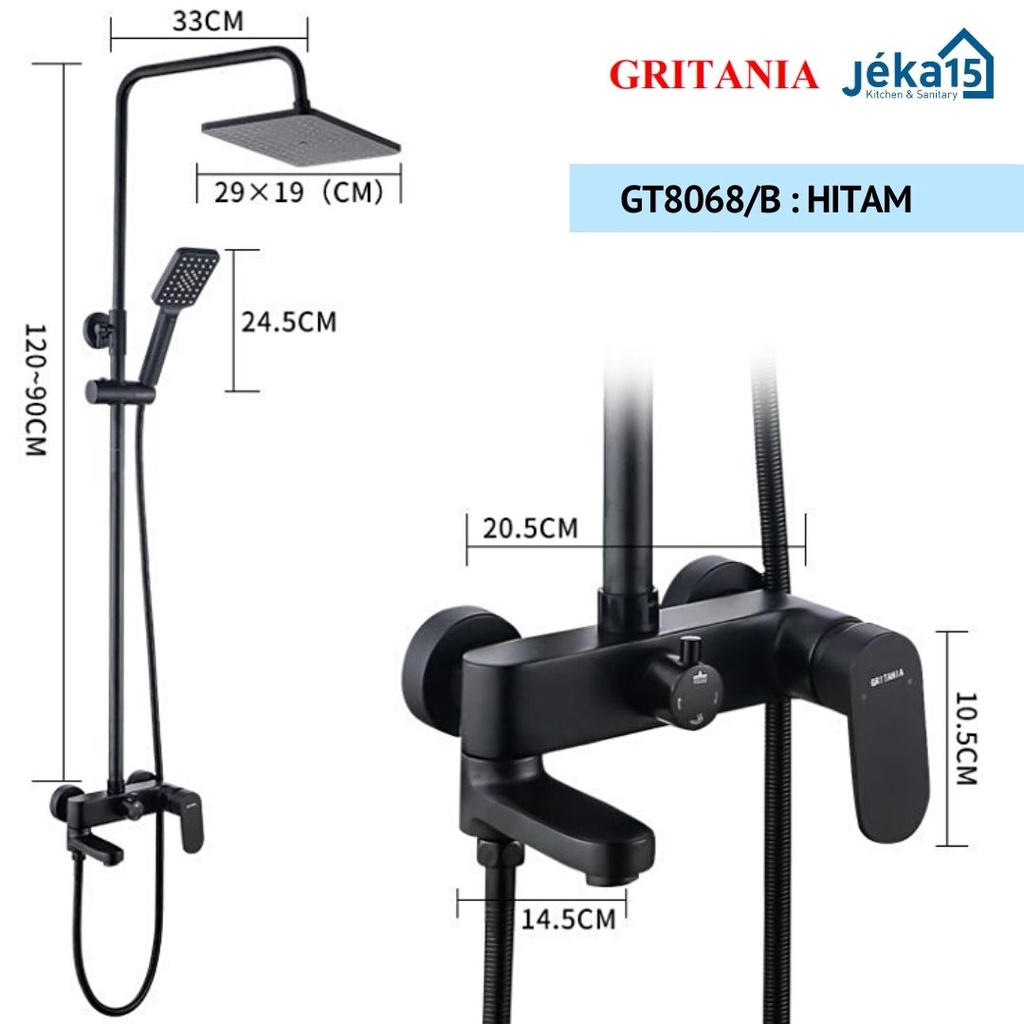 Shower Tiang Mandi Kotak Chrome / Hitam | Shower Column Set