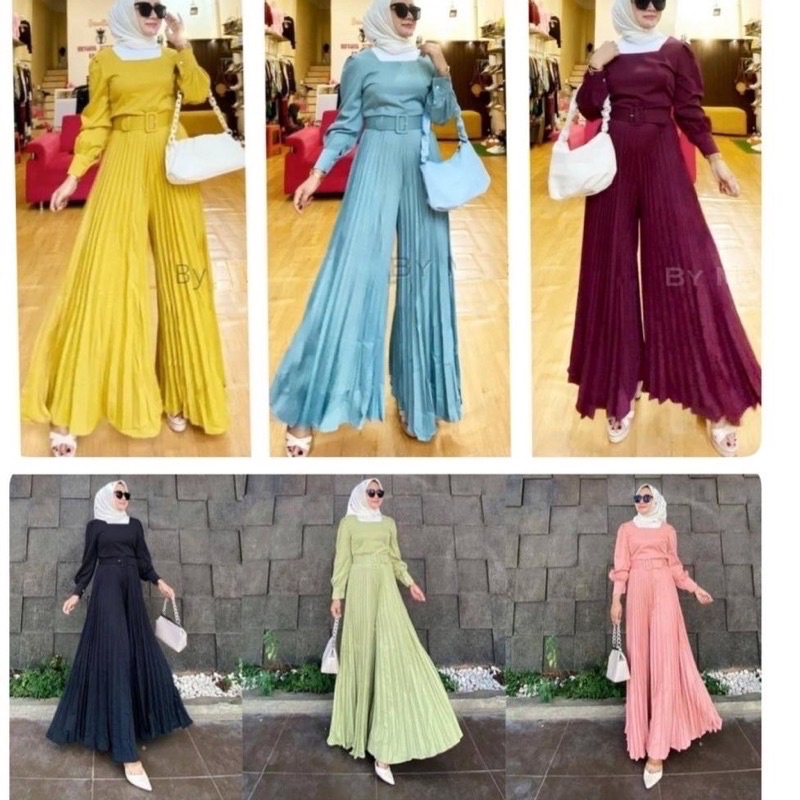 JUMPSUIT WANITA PLISKET BASIC IMPORT FREE BELT