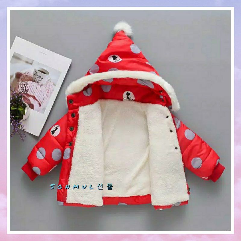 KIDS WINTER PADDING HOODIE JACKET POLKADOT JAKET ANAK MUSIM DINGIN