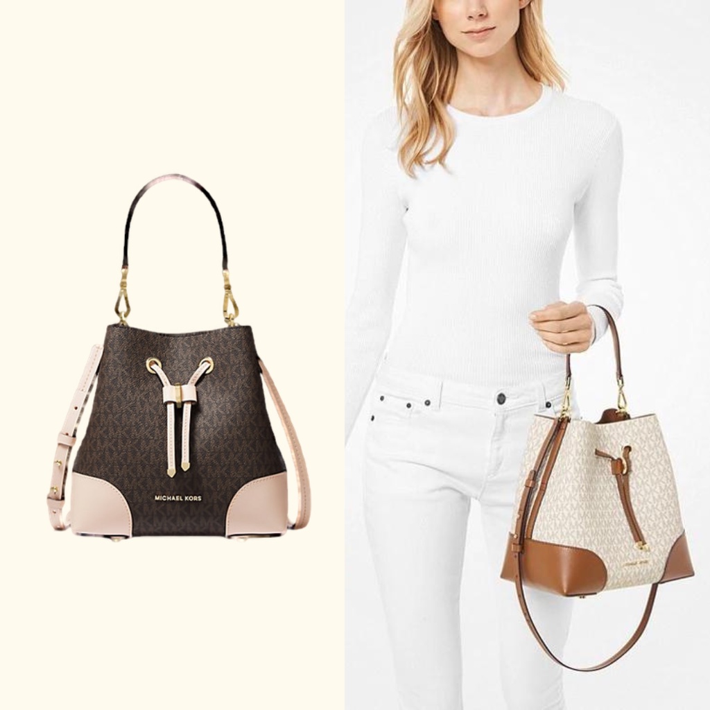 Michael Kors Mercer Bucket Bag Logo Medium/MK Shoulder Bag/MK Woman Bag - Brown Pink