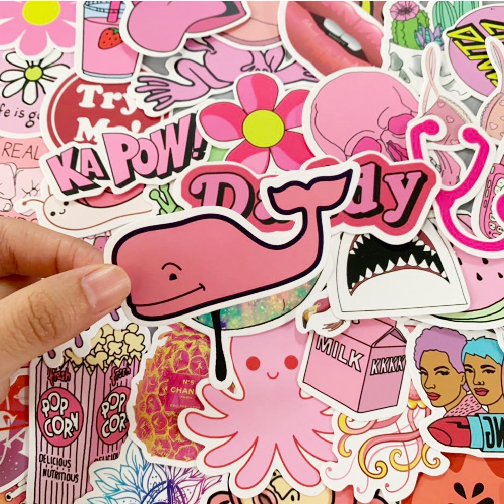 100pcs / set Stiker Graffiti Pink Anti Air Untuk Dekorasi Kulkas / Skateboard / Laptop