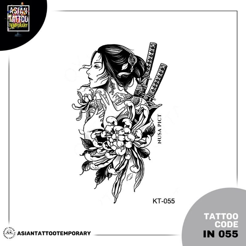 GEISHA HITAM PUTIH TATTO TEMPORARY / TATO TEMPORER / TATO KULIT/ TATO ANTI AIR ASIANTATTOO