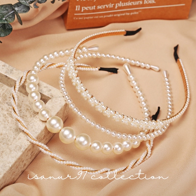 ISANUR97 | Korean Fashion Pearl Headband Ins Princess Hairband Bando Gaya Korea Elegant Women Hair Accessoires Gift Bandana Pearl Bando Mutiara