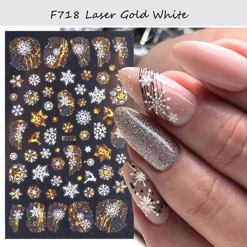 Stiker Kuku 3D Motif Snowflake / Pohon Natal Untuk Dekorasi Nail Art / Manicure DIY