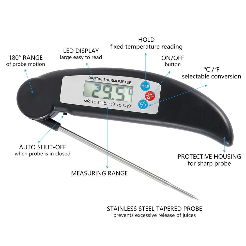 TD-DPR Anpro Digital Food Thermometer Meat BBQ Foldable Probe - HY-2701