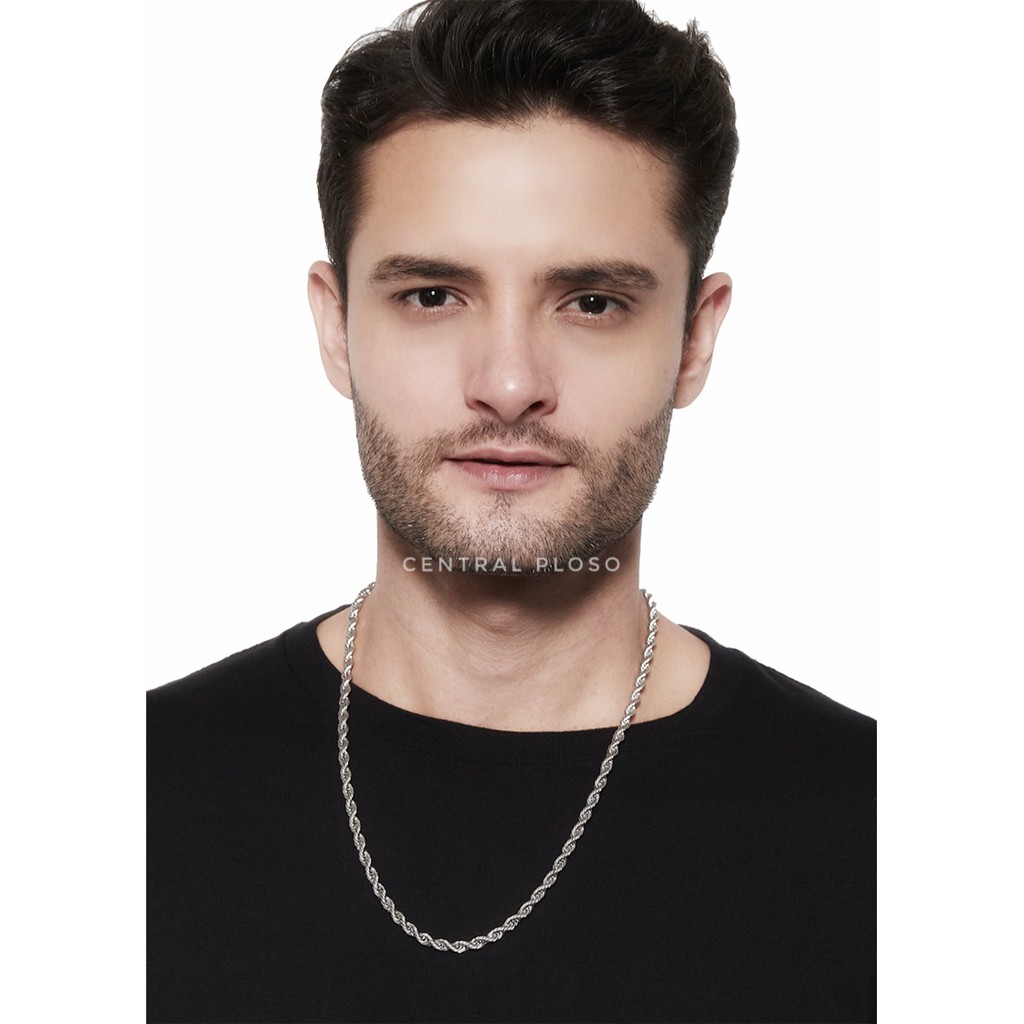 KALUNG TITANIUM Model Ulir Silver Tebal untuk Pria Wanita Bagus dan Elegan