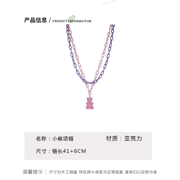 Harajuku style sweet cool double warna lucu kartun beruang liontin kalung untuk wanita in hip-hop Fa