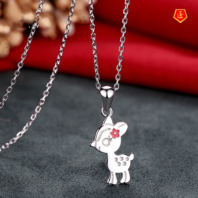 [Ready Stock]New Korean Style Flower Deer Pendant Women's Cute Sweet Fashion