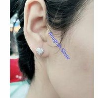 Giwang tusuk love anak/dewasa mata diamond putih full perak asli 925/Silver lapisan emas putih murni