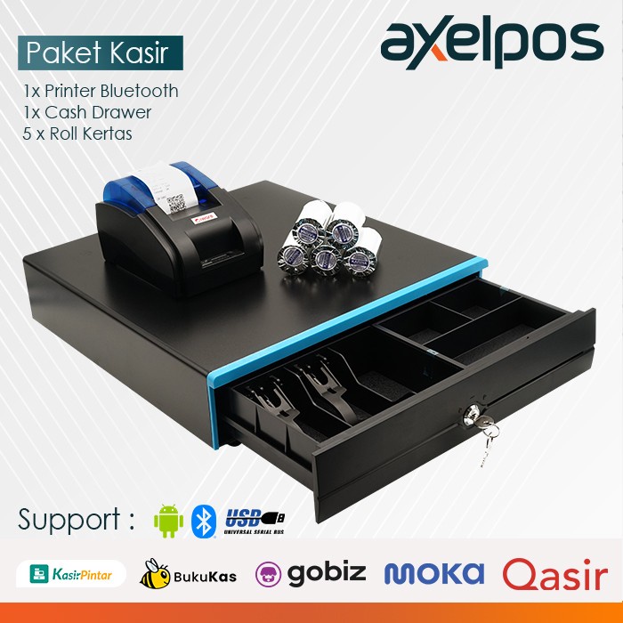 PAKET ALAT KASIR ANDROID - PRINTER BLUETOOTH 58MM - CASH DRAWER 5 SLOT - FREE 5ROLL