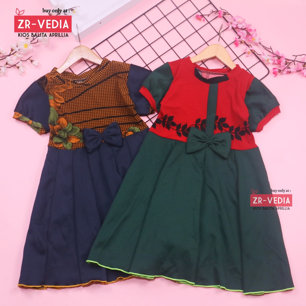 Dress Anak Jasmine uk 5-6 Tahun / Dres Anak Perempuan Lengan Murah Gaun Pesta Pita Motif Polos Adem