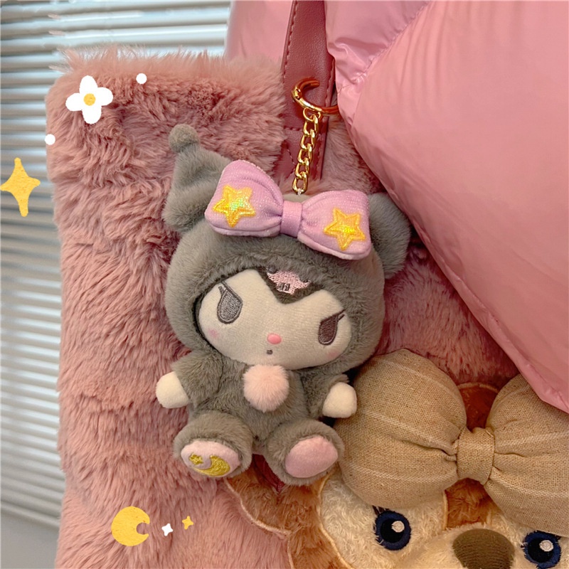 Sanrio Mainan Boneka Kuromi Melody Pendant Plush Doll Cinnamoroll Anime Xingyue Pajamas Collection Toy