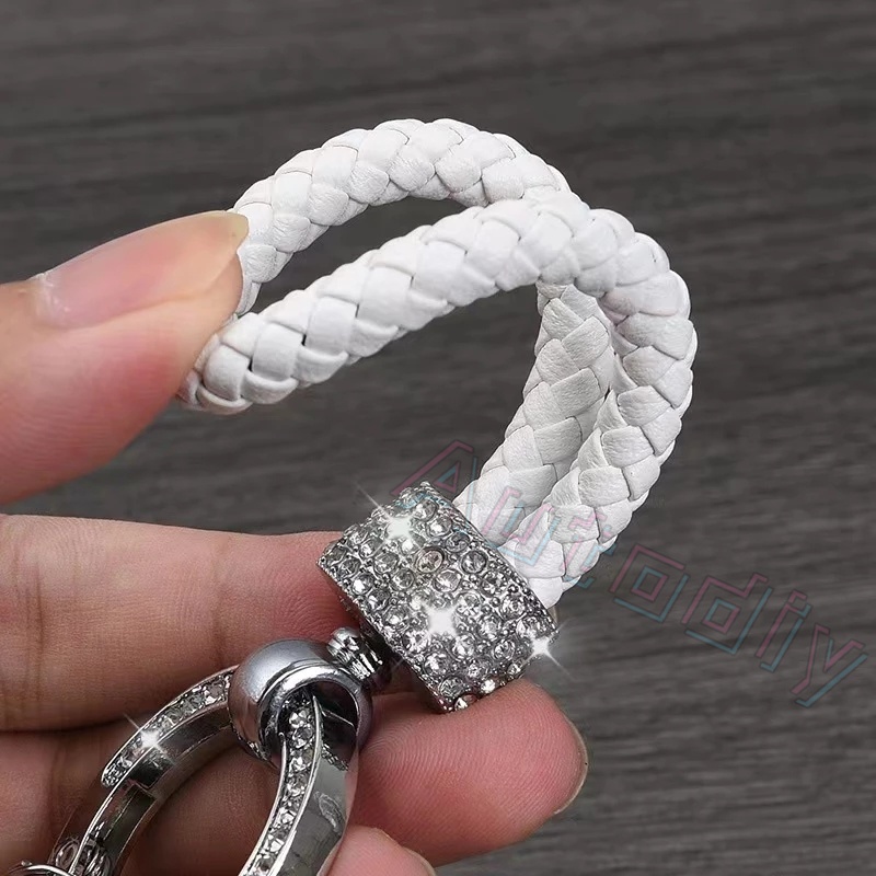 Kristal Mewah Kulit Gantungan Kunci Wanita Pria Emas Perak Gesper Mobil Key Ring Chain Holder Perhiasan Liontin Berlian