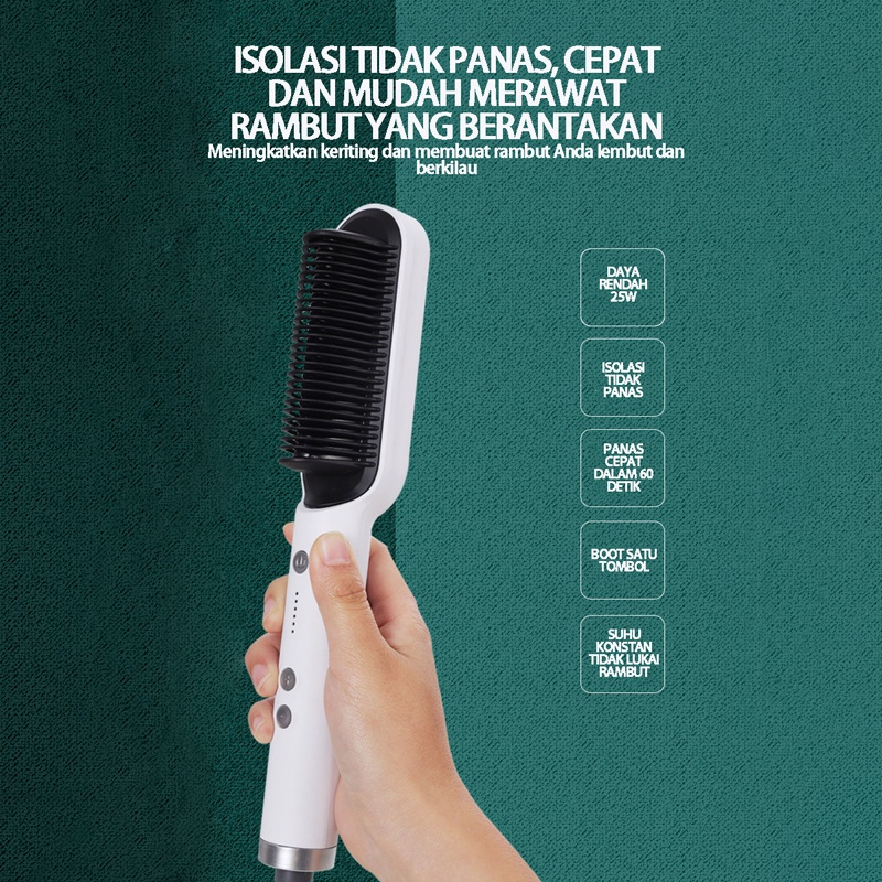 Catok Sisir Pelurus Rambut Hair Straightener Curler 2 in 1 catokan sisir listrik / Sisir Rambut Lurus Ion Negatif