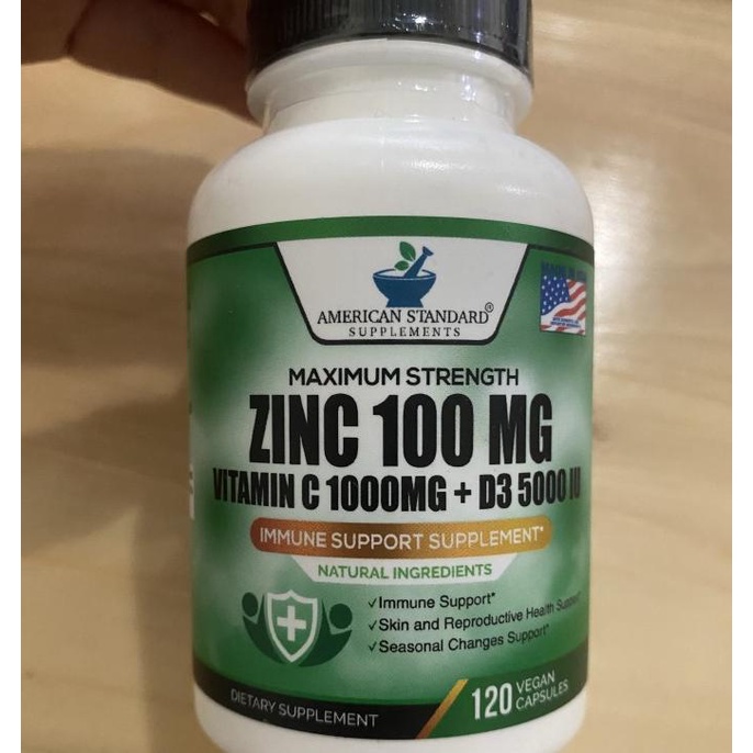 Zinc 100 mg vitamin c 1000mg d3 5000iu american standard 120 vegan cap Lc