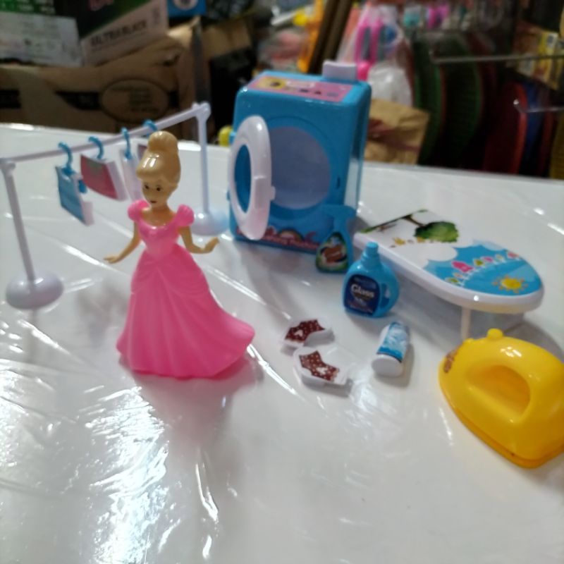 mainan mesin cuci laundry lengkap dengan boneka kecil - laundry ktg boneka