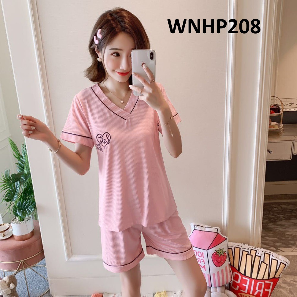 Baju Tidur Wanita Celana Pendek V Neck Plisket Love Pink