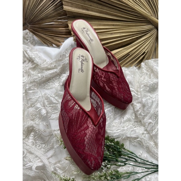 sepatu wedding rafaizoutfit yasmika merahmarron 10cm tahu