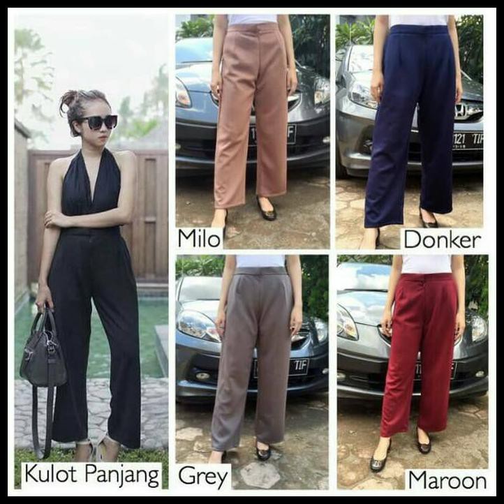 Celana Kulot Panjang Warna Hitam Resleting Depan Kain Satin Celana Kulot Panjang Warna Hitam Resleting Depan Kain Satin