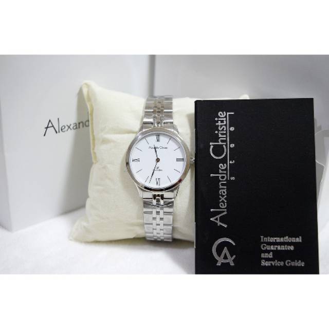 Jam Tangan Alexandre Christie AC 8508 LH Rantai Silver white Wanita / Cewek Original