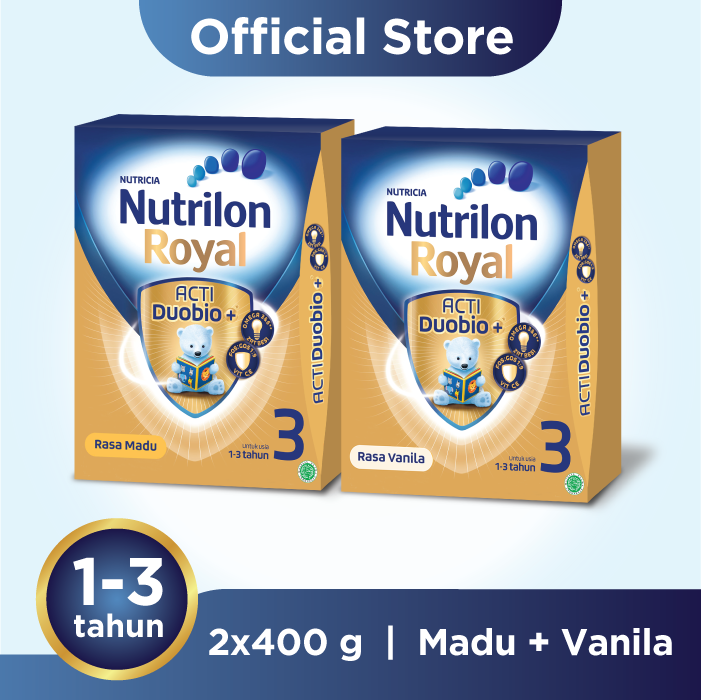 Nutrilon Royal 3 Susu Bubuk Rasa Vanila  400 gr + Nutrilon Royal 3 Susu Bubuk Rasa Madu  400 gr
