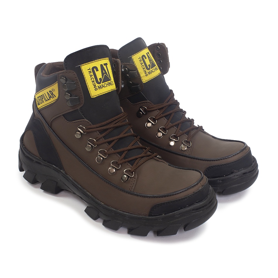 Sepatu Safety Proyek Ujung Besi Caterpillar - Septy Shoes Boot - Septi Kerja Lapangan Kulit Sintetis Tali